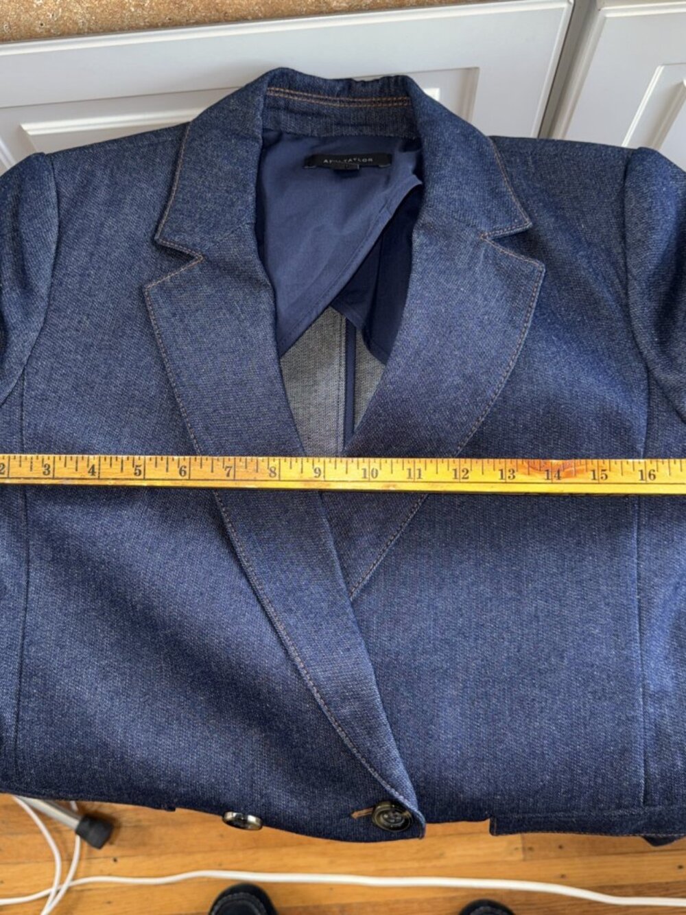 Ann Taylor Loft Navy Blue Heavy Chambray Denim, Double Breasted Blazer Jacket 2 - Picture 15 of 16